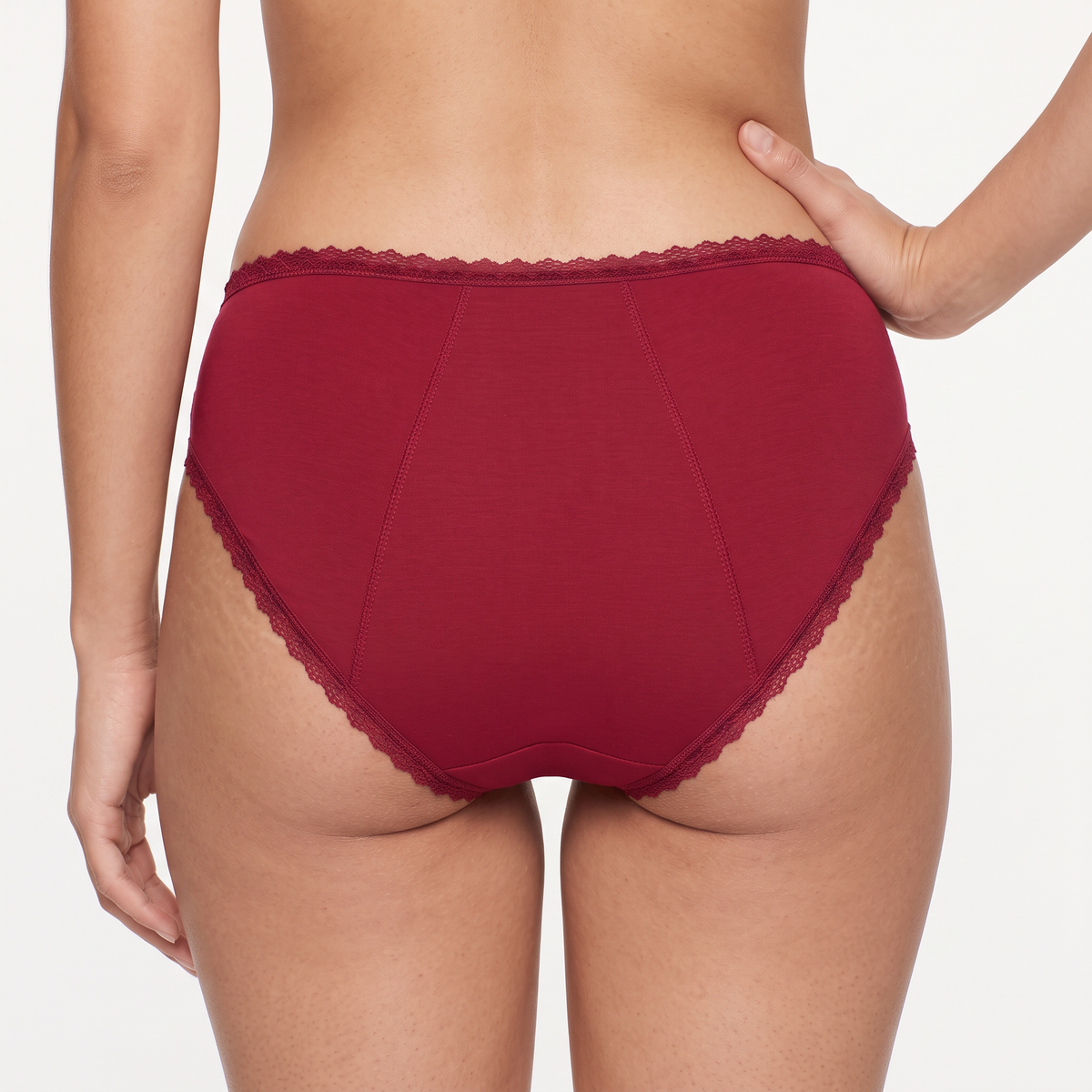 Culotte menstruelle Iris en dentelle bordeaux, vue de dos